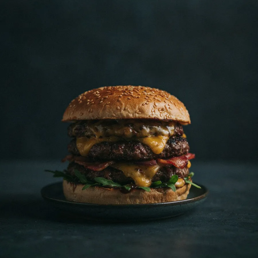 Gourmet burger representing an online menu item